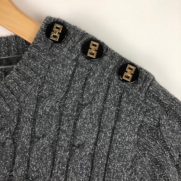 Charter Club Dark Gray Cotton Crewneck Cable-knit Sweater Metallic Fiber - Picture 10 of 12